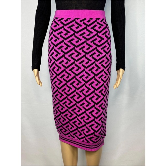 Versace Dresses & Skirts - Versace Pink and Black Knit Geometric Pencil Skirt M/L